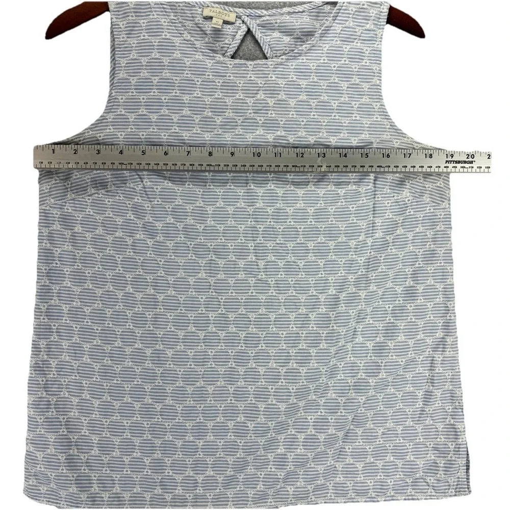 Talbots Medium Blue White Embroidered Stripe Sleeveless Tank Top Keyhole Cotton - Picture 10 of 10